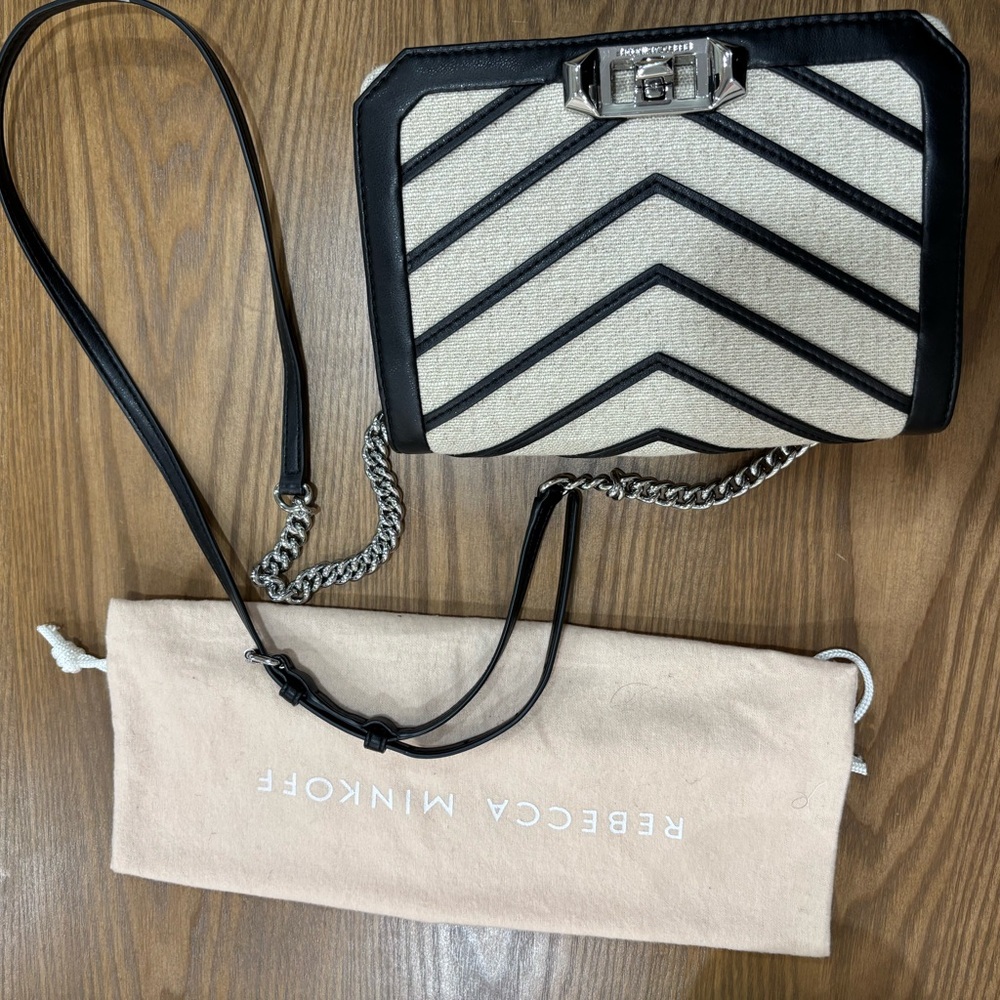 Rebecca Minkoff Black and Cream Chevron Crossbody Bag